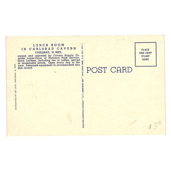 Lunch Room In Carlsbad Cavern NM Vintage Postcard C T American Art Jay Leck - Picture 2 of 2